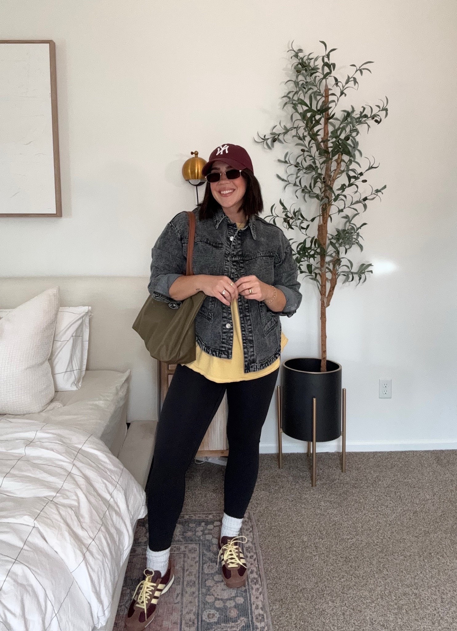 Trendy spring mom outfit idea! Jean jacket look with oversized tee and sneakers! Add a hat and oversized bag to make it more gen z. 

Spring casual outfit idea, T-shirt and leggings outfit, how to style t-shirt and leggings, cute mom outfit, running errands outfit, trendy outfit 

#LTKootd #LTKMidsize #LTKSeasonal