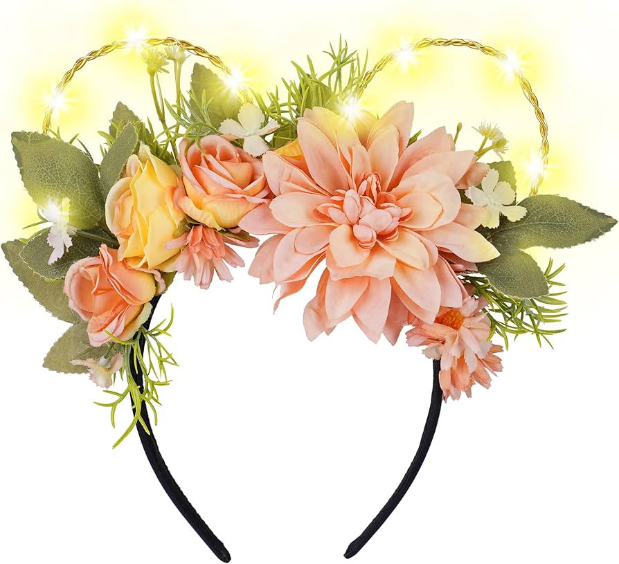 Pink Mouse Ears Headband - Light Up Flower Headpiece Floral Hair Hoop for Women Girls Halloween P... | Amazon (US)