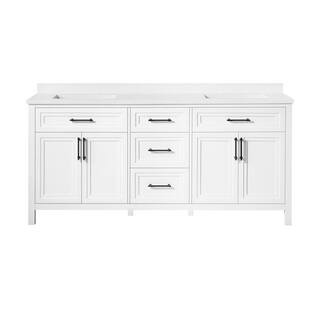Mayfield 72 in. W x 22 in. D x 34 in. H Double Sink Bath Vanity in White with White Engineered St... | The Home Depot