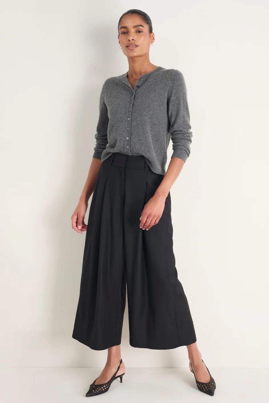 Sheila Wool Culotte Trouser - Black | WYSE London