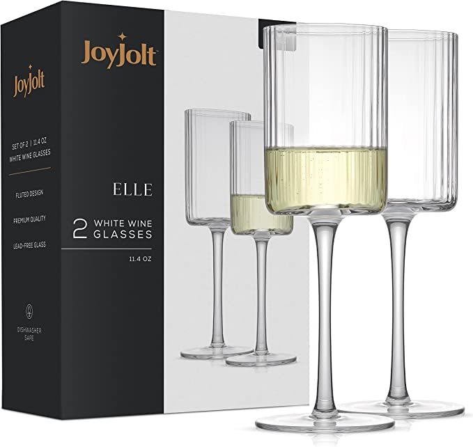 JoyJolt Fluted Wine Glasses – ELLE 11.5oz White Wine Glasses Set of 2 Long Stem Wine Glasses. U... | Amazon (US)