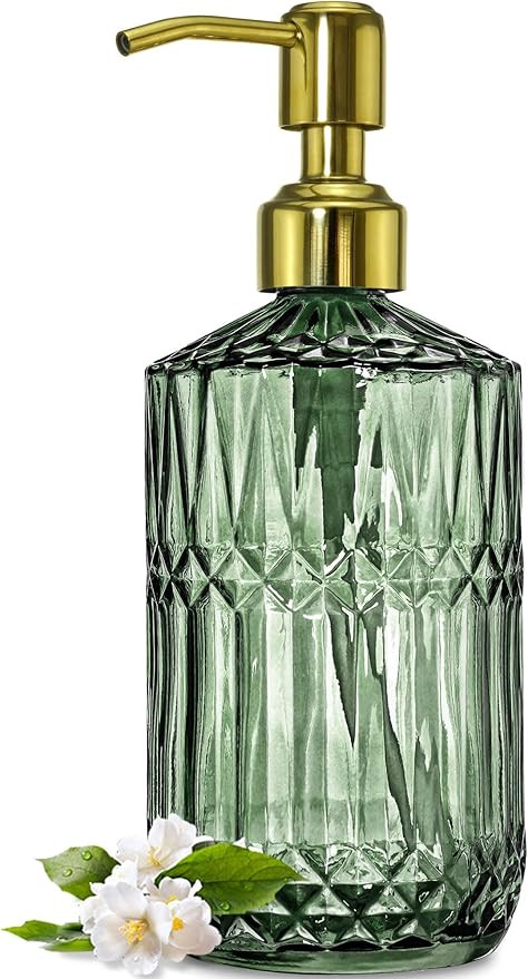 JASAI 18Oz Green Glass Soap Dispenser with Gold Rust Proof Pump, Refillable Kitchen soap Dispense... | Amazon (US)