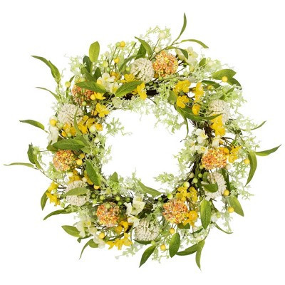 Northlight Wild Flower, Berry and Statice Floral Spring Wreath - 26" - Yellow and Orange | Target