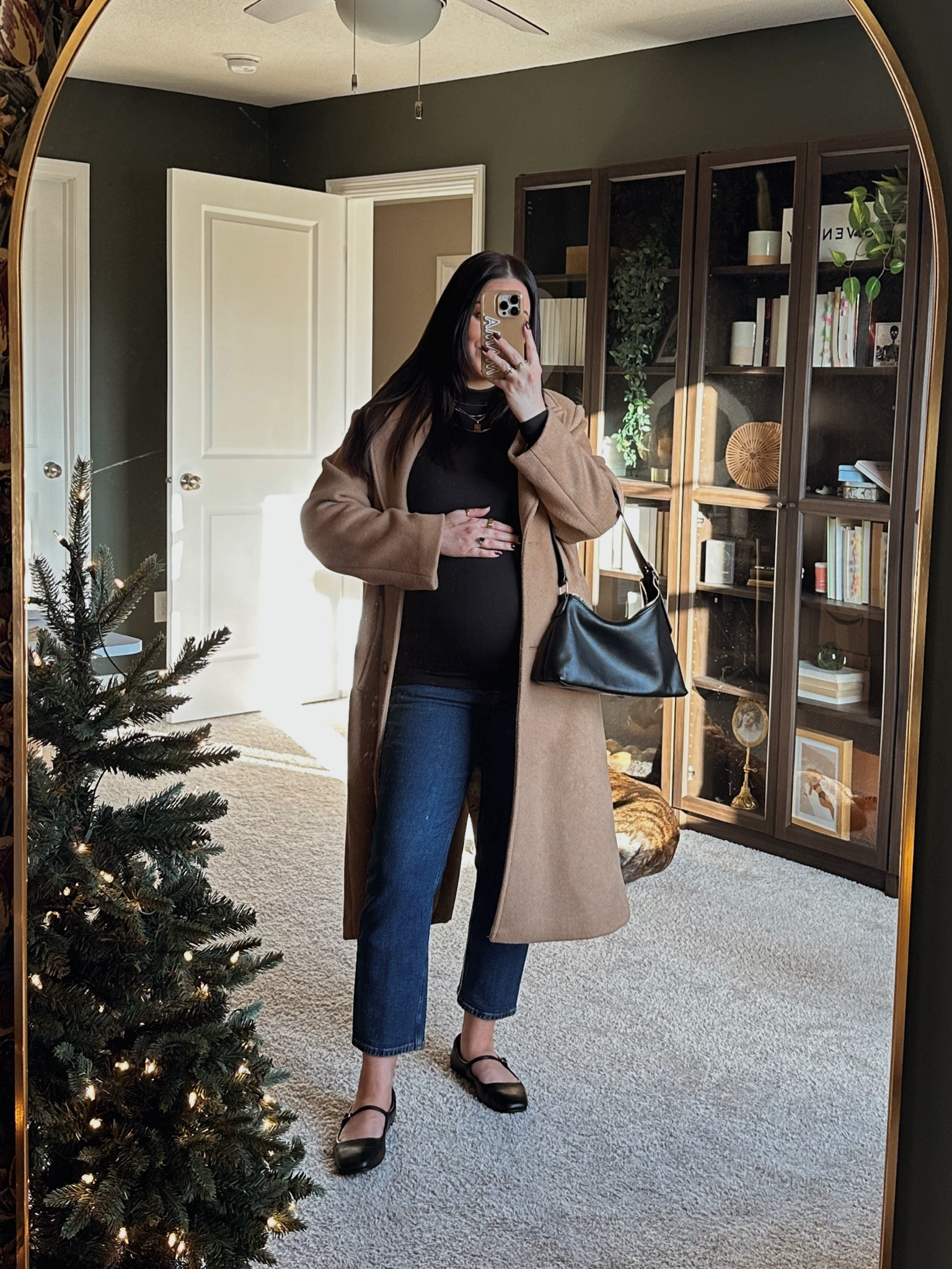 Bump friendly winter outfit that would work well for Thanksgiving! Regular version of my maternity jeans linked!! Coat on sale for $162, was $220! Use code LOMEYER for 20% off my turtleneck and anything at bumpsuit!! 

S top (works during & after pregnancy), mp jacket, 27 short jeans (my true, pre pregnancy size), flats tea 

#LTKBump #LTKSeasonal #LTKHoliday