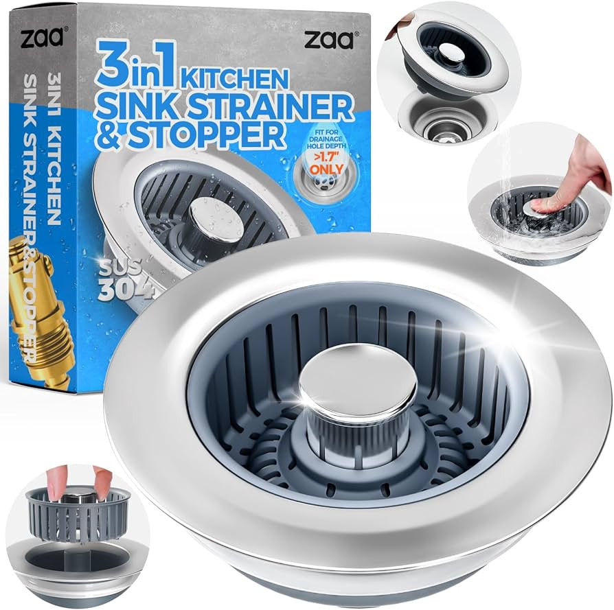 Sink Drain Strainer - Sink Stopper Kitchen Drain, 3 in 1 Kitchen Sink Drain Strainer with Anti-Cl... | Amazon (US)