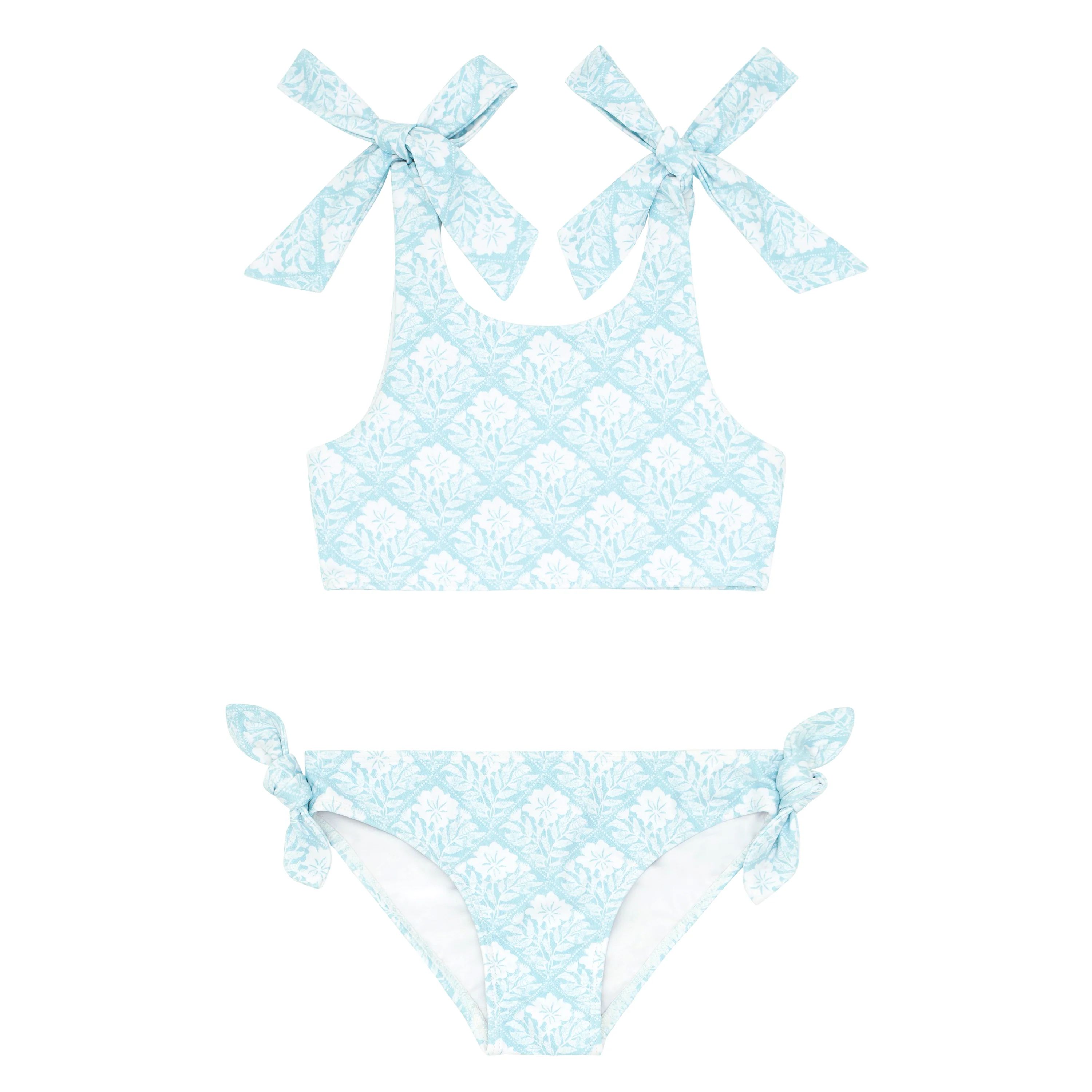 girls plumeria quilt tie-knot bikini | minnow