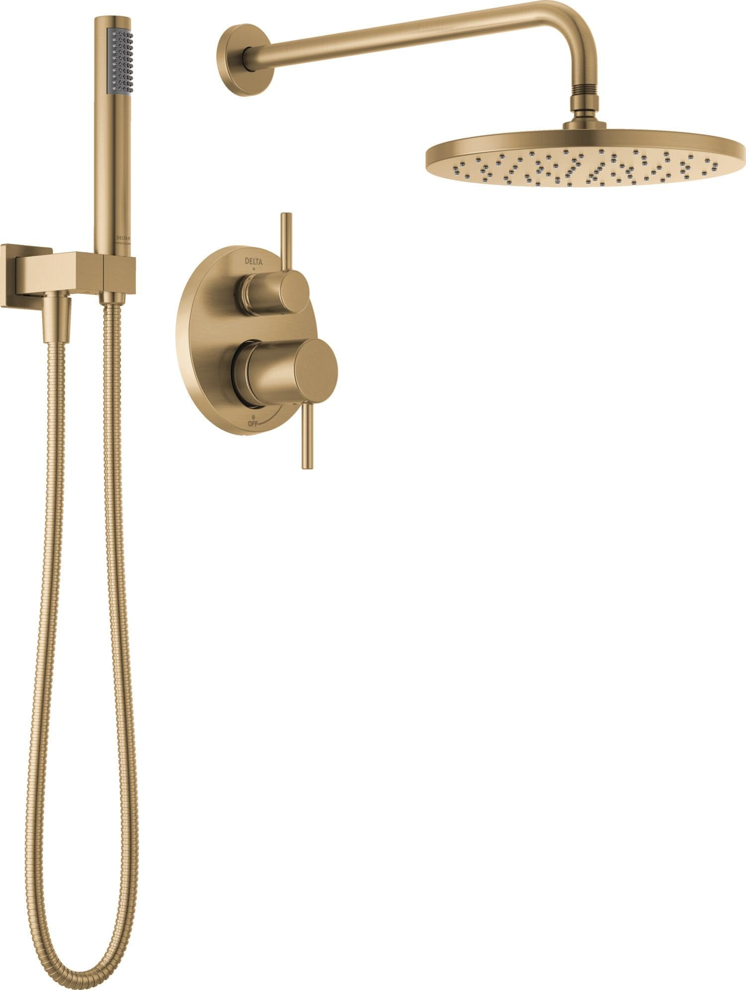 Delta Modern 14 Series Round Rain Shower System Faucet Set, Rainfall Brushed Gold Shower Head and... | Amazon (US)