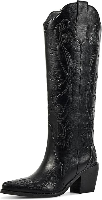 Cowboy Boots for Women Knee High Cowgirl Boots, Western Boots with Floral Embroidered Pointed Toe... | Amazon (US)