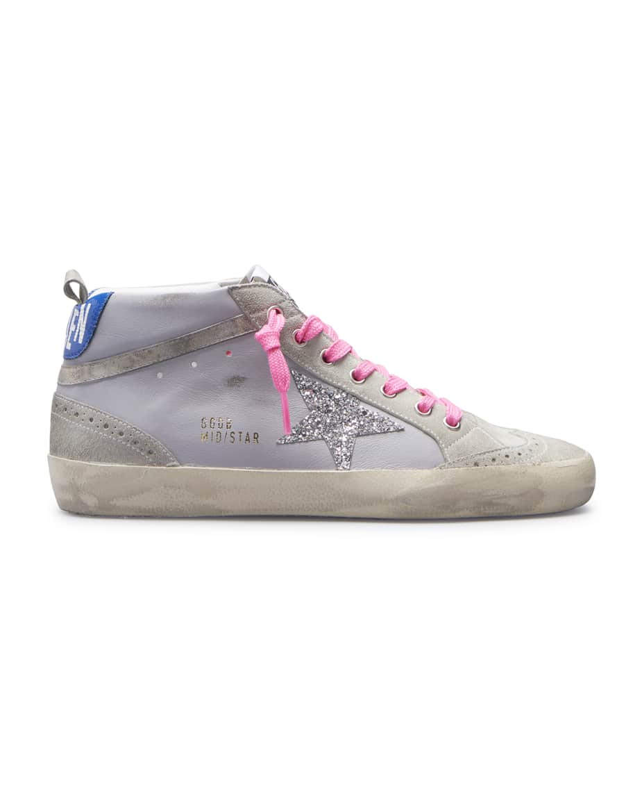 Golden Goose Mid Star Mixed Leather Glitter Sneakers | Neiman Marcus