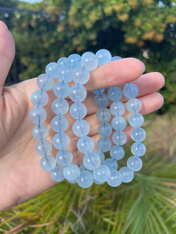 High Quality 10mm Aquamarine Gemstone Bracelet | Etsy | Etsy (US)