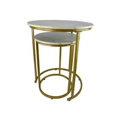 24" Gold Metal and White Marble Nesting Side Tables | Wayfair North America