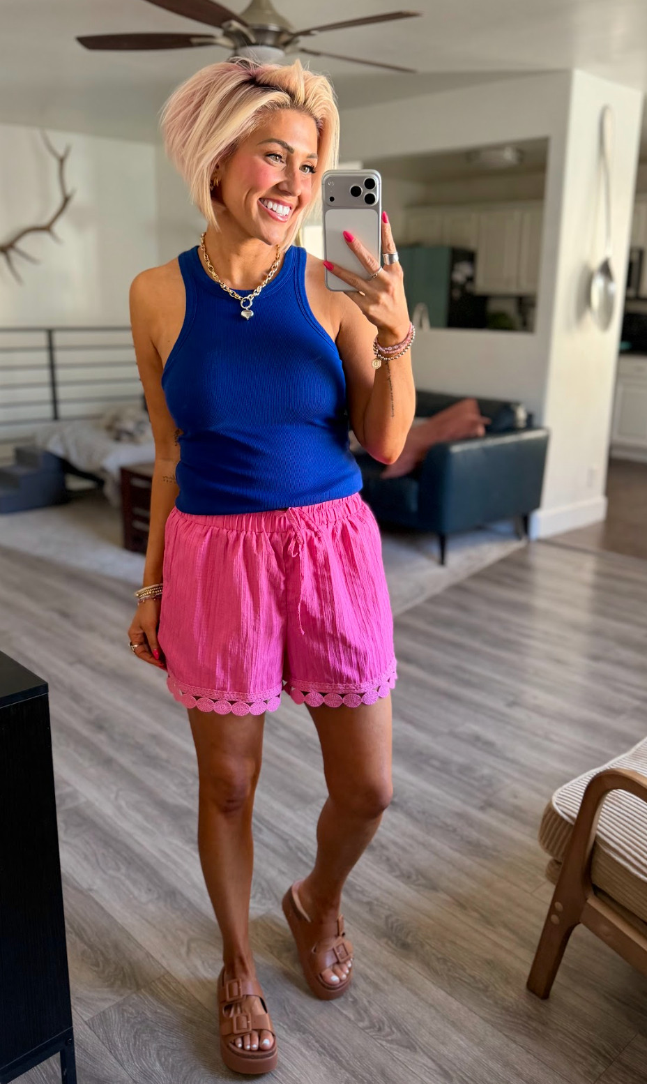 Loving the detail on these pink shorts! Shorts: Medium // Tank: Medium // Sandals: TTS 

 #LTKootd #LTKSaleAlert