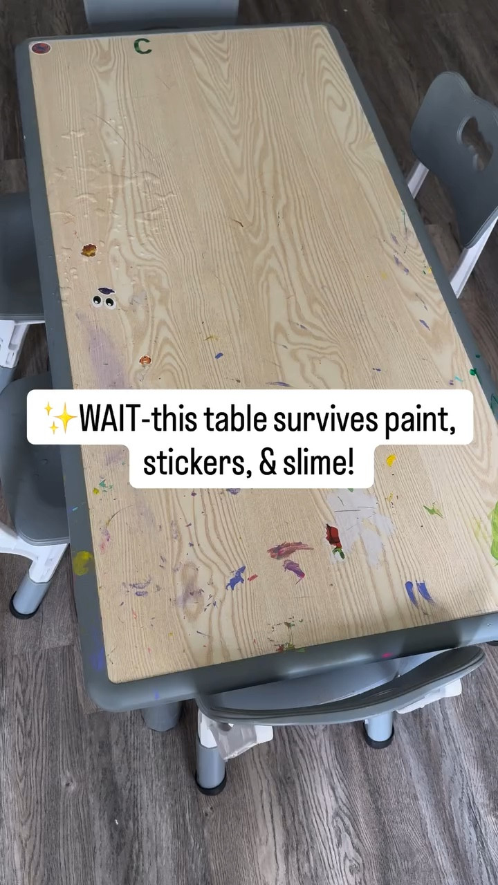 ✨Like, Save for later & Comment TABLE for the link or shop my LTK in my bio 🔗

Messy play without the stress 🙌🏼 Moms this table is a GAME CHANGER. This table has the aesthetics with the options of gray or beige. It has the option of 4 chairs or 6 to accommodate friends! It makes for the perfect snack or craft table! This table is Axel proof-that’s all you need to know!