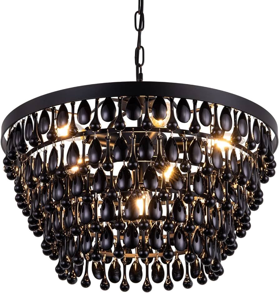 Wellmet Black Crystal Chandelier Farmhouse Crystal Light Fixture Hanging Modern Ceiling Light for... | Amazon (US)