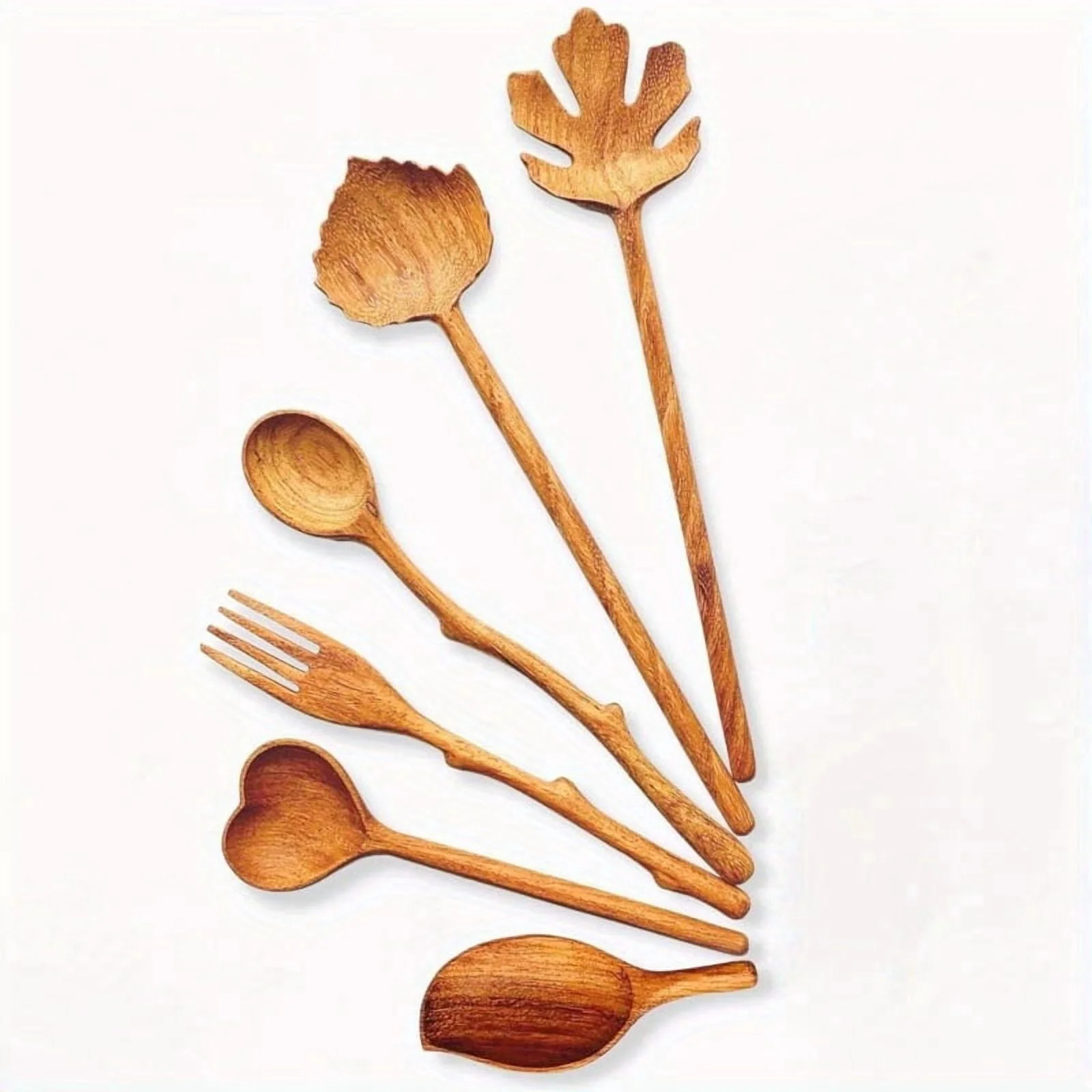 6 Pcs Leaf-shaped Wooden Kitchen Utensils Set - Handcrafted Natural Wooden Spoon Set with Leaf Spoon, Ideal for Cottagecore Kitchen, Whimsical Kitchen Decor & Unique Hostess Gifts - Walmart.com | Walmart (US)