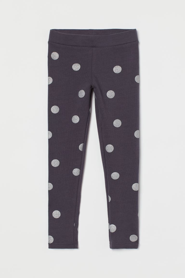Leggings in heavy, organic cotton jersey with glittery details and soft, brushed inside. Easy pul... | H&M (US + CA)