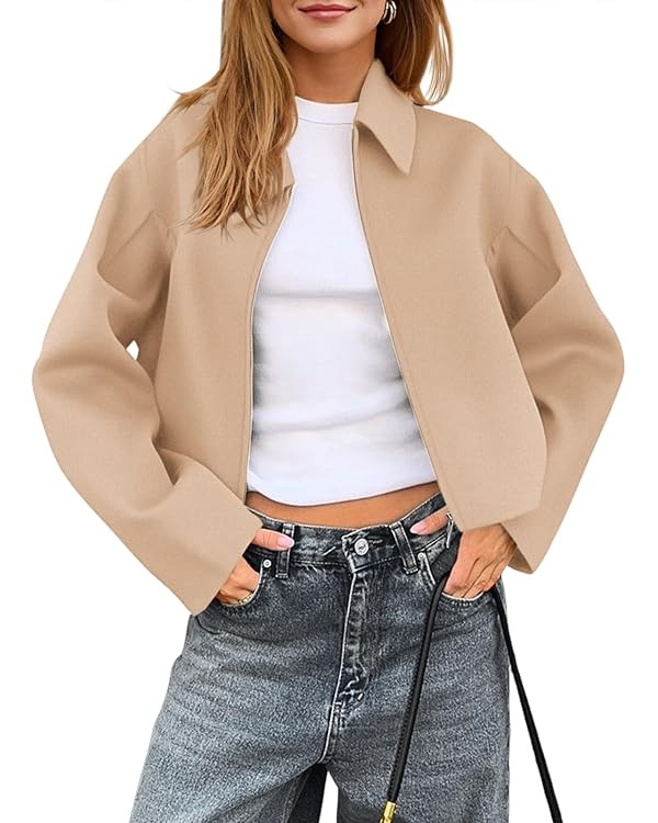 Yousify Womens Cropped Pea Coats Zip Up Short Casual Bomber Wool Blend Jackets Barn Fall Outerwea... | Amazon (US)