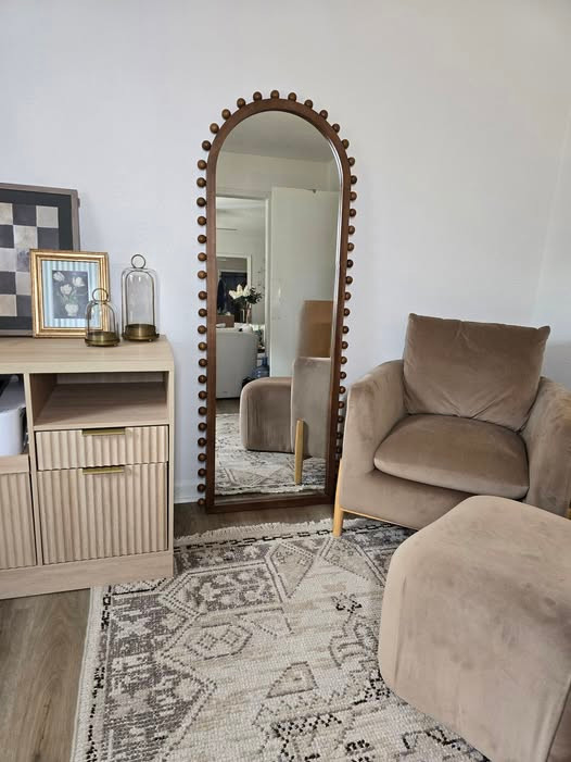 Neutral tones + texture = my love language 🤍 I linked this mirror, chair, and decor so you can recreate the vibe. #LTKhome
#LTKunder100 (if items are budget friendly)
#LTKstyle
#LTKfinds
#LTKseasonal
#LTKrefresh
#LTKsalealert (if anything is on sale)
#LTKinterior
#ShopMyLook
#NeutralHome 

 