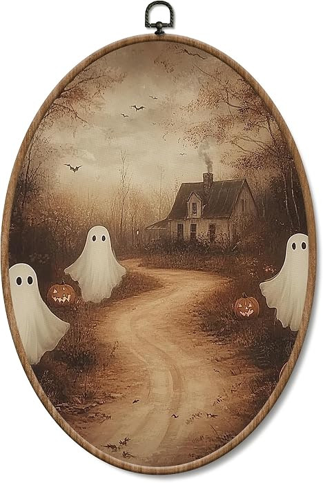 Yorhifa Fall Halloween Ghost Haunted House Framed Wall Art 8.5x11.5in | Amazon (US)