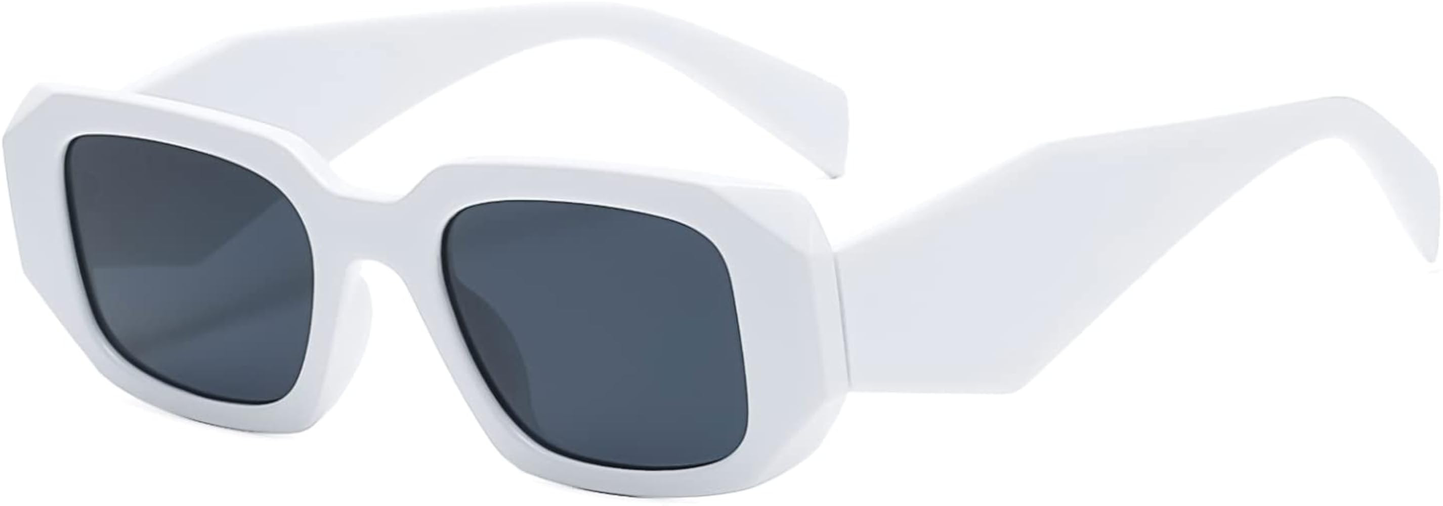 Long Keeper Trendy 90s Rectangle Women Sunglasses Retro Vintage Square Frame Men Sun Glasses UV400 Protection (White) | Amazon (US)