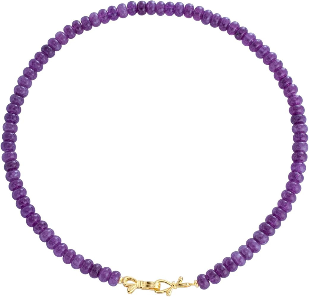 Rainbow Colorful Gemstone Beaded Choker Necklace for Women 14K Gold Bow Birthstone Beads Chokers ... | Amazon (US)
