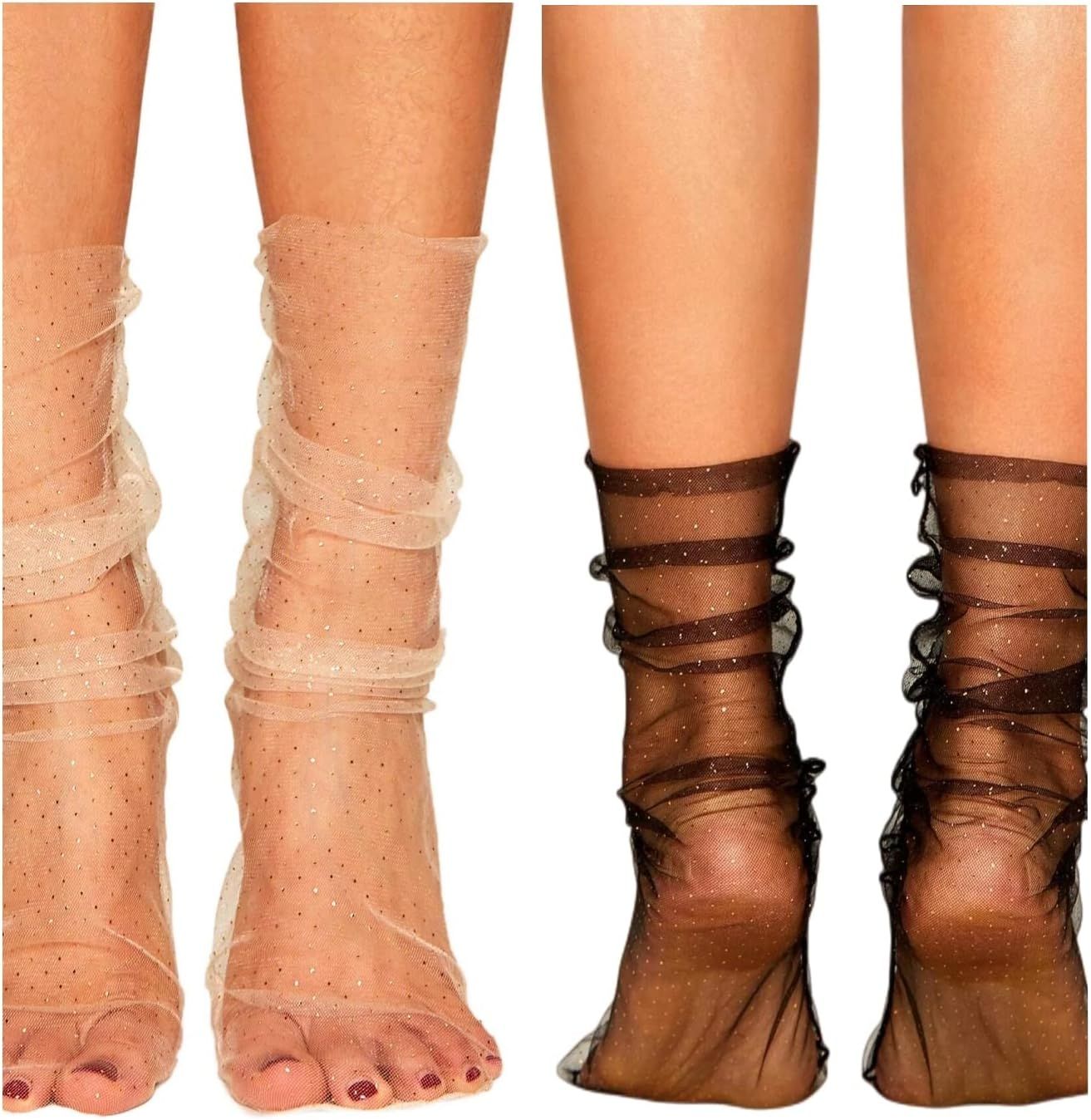 DIDK Women's Decorated Mesh Lace Sheer Loose Crew Socks | Amazon (US)