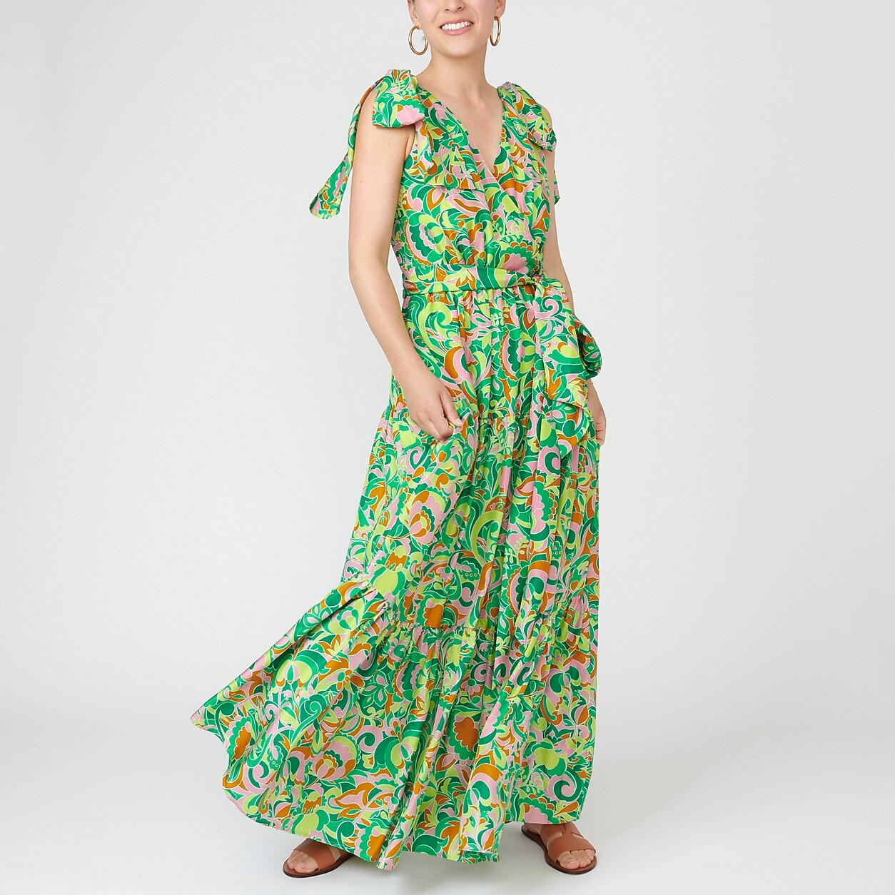 Shoulder-tie silk maxi dress in floral | J. Crew US