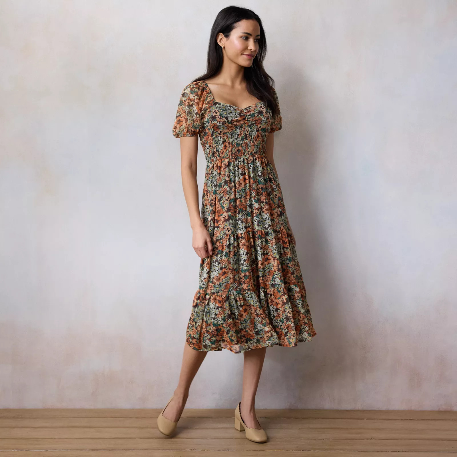 Women's LC Lauren Conrad Puff Sleeve Tiered Midi Dress | Kohl's