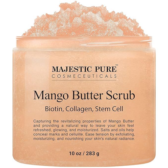 Majestic Pure Mango Butter Body Scrub with Biotin, Collagen and Stem Cell, Exfoliating Salt Scrub to | Amazon (US)