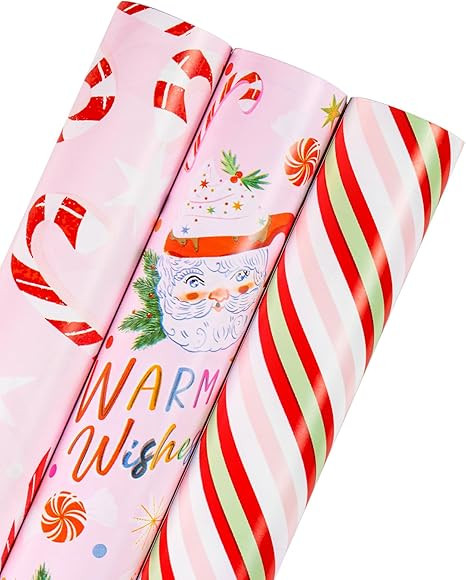 WRAPAHOLIC Christmas Wrapping Paper Roll - Mini Roll - 3 Rolls - 17 Inch X 120 Inch Per Roll - Re... | Amazon (US)