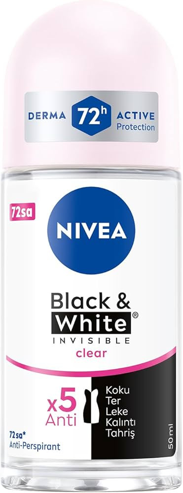 Nivea Invisible for Black & White Clear Roll-On Anti-Perspirant Deodorant 50 ml (Pack of 3) | Amazon (US)