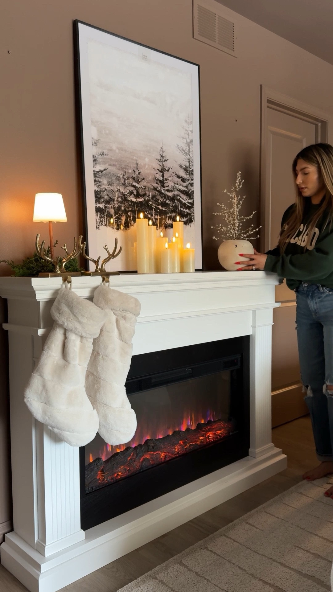 This stand alone fireplace is so realistic. I love how cozy it made my bedroom feel. The best part is that you can move it around. It is apartment friendly *
#fireplace

#LTKHome #LTKHoliday