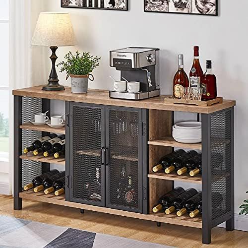 FATORRI Industrial Wine Bar Cabinet for Liquor and Glasses, Farmhouse Wood Coffee Bar Cabinet wit... | Amazon (US)