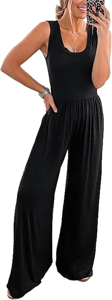 PRETTYGARDEN Women’s Summer Sleeveless Tank Jumpsuits High Waist Low Cut Casual Scoop Neck Fit ... | Amazon (US)