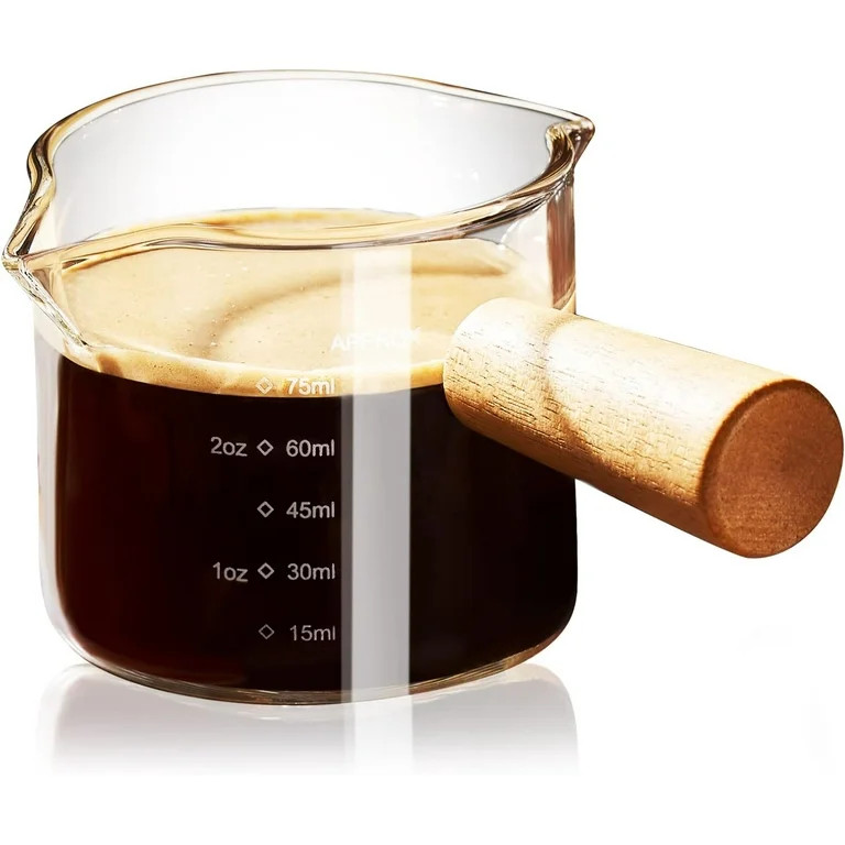 Baalaka Espresso Cup with Wood Handle - Double Spout & V-Mouth Glass, Dual Scale 3.5oz Milk Froth... | Walmart (US)