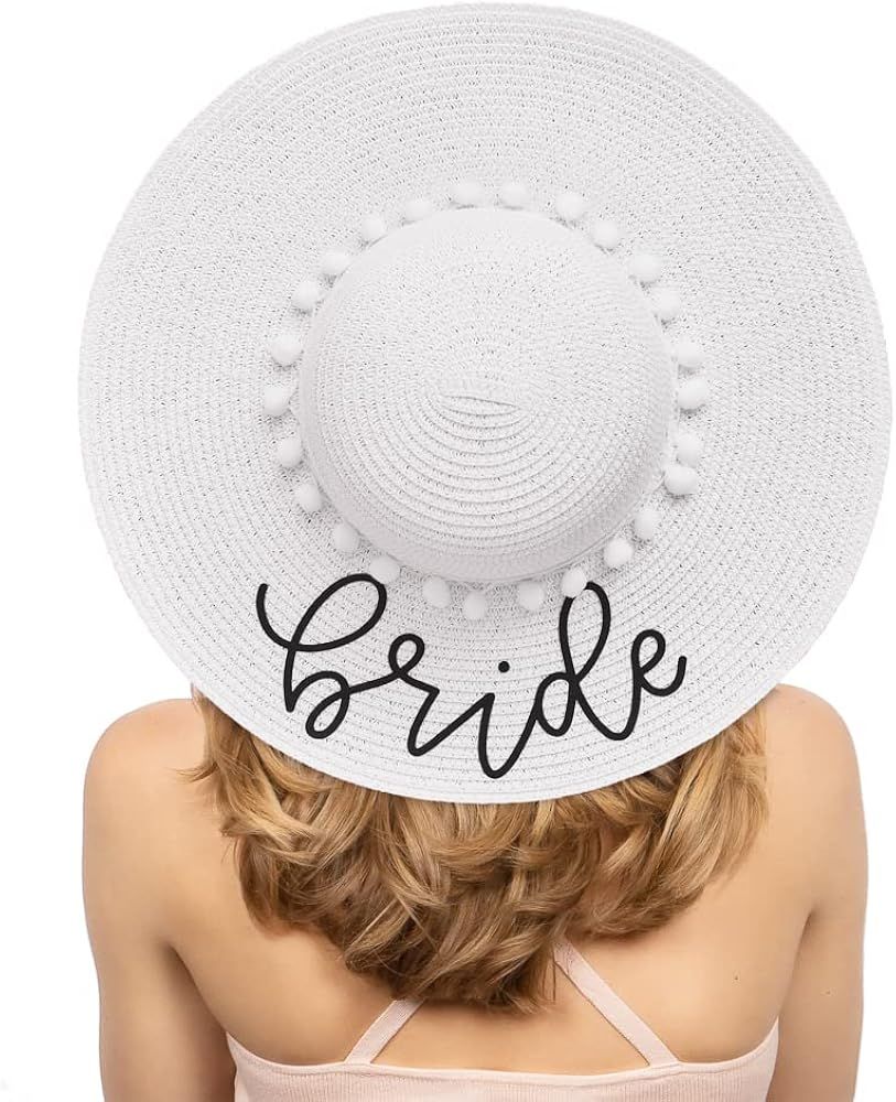 xo, Fetti Bachelorette Party Decorations White Bride Pom Pom Sun Hat | Chic Bridal Shower Gift, B... | Amazon (US)