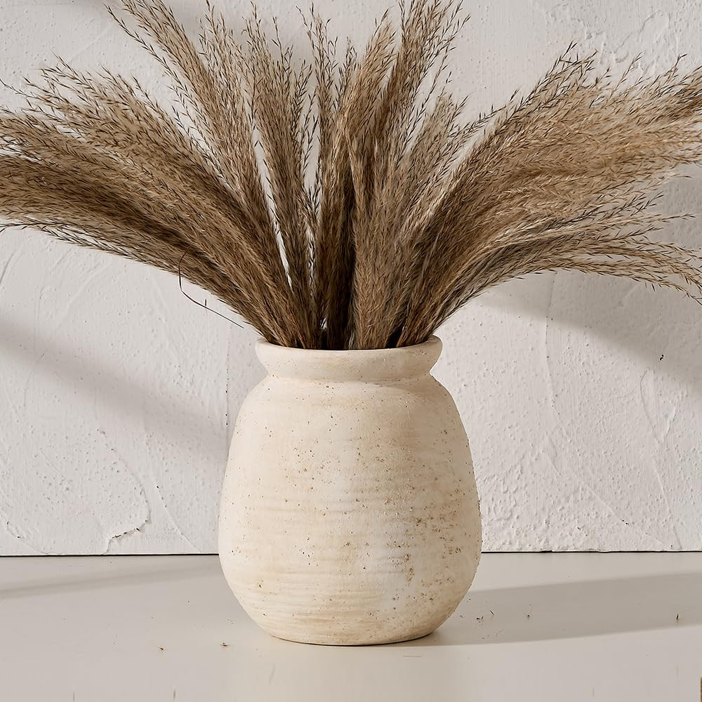 SIDUCAL Ceramic Rustic Farmhouse Vase | 7.3 Inch Pottery Decorative Flower for Home Decor | Sand ... | Amazon (US)