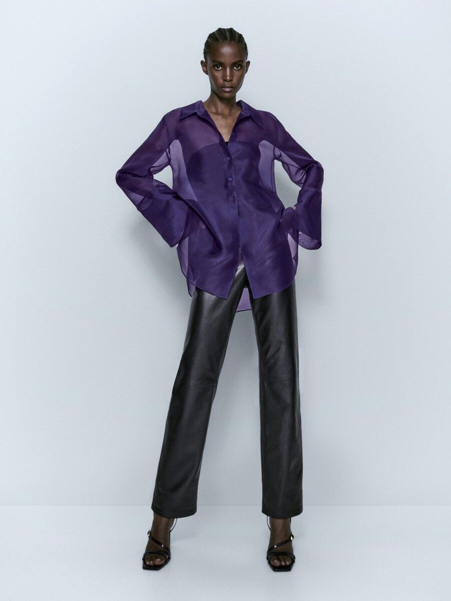 Silk organza oversize blouse with slit details | Massimo Dutti (US)