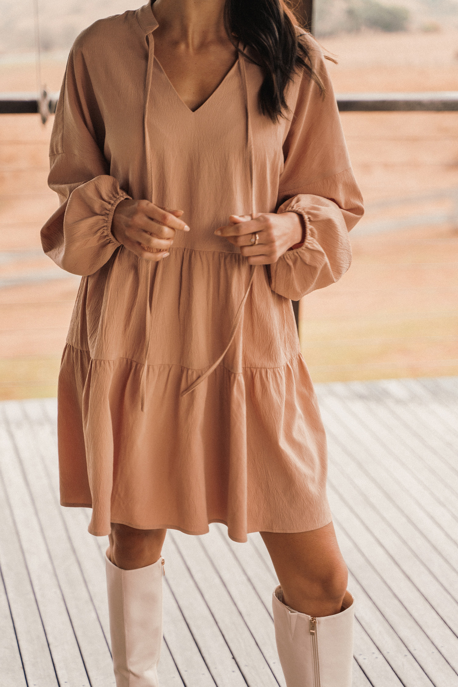 Pumpkin Tie Neck Flounce Mini Dress | Cupshe US