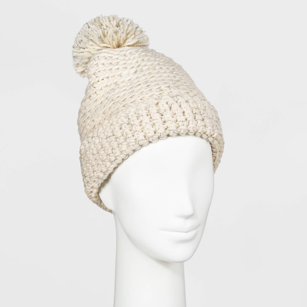 Women's Hand Knit Pom Beanie - Universal Thread Cream One Size, Ivory | Target