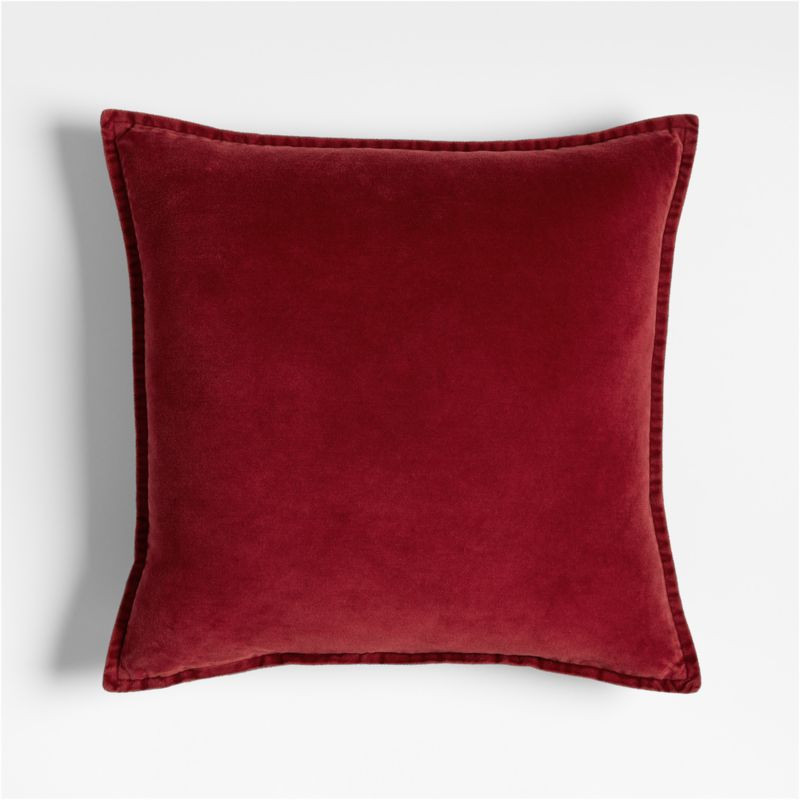 Relaxed Washed Organic Cotton Velvet 20"x20" Luminous Red Throw Pillow Cover + Reviews | Crate & ... | Crate & Barrel