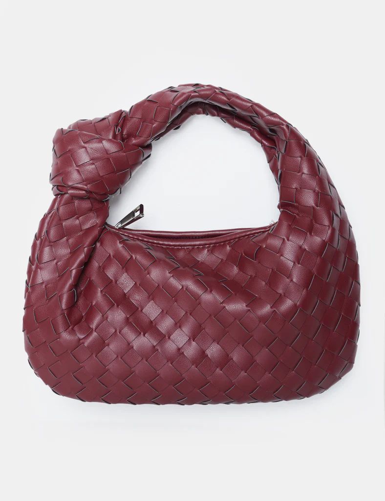 The Blame Burgundy Woven Pu Knot Detail Mini Pu Bag | Public Desire