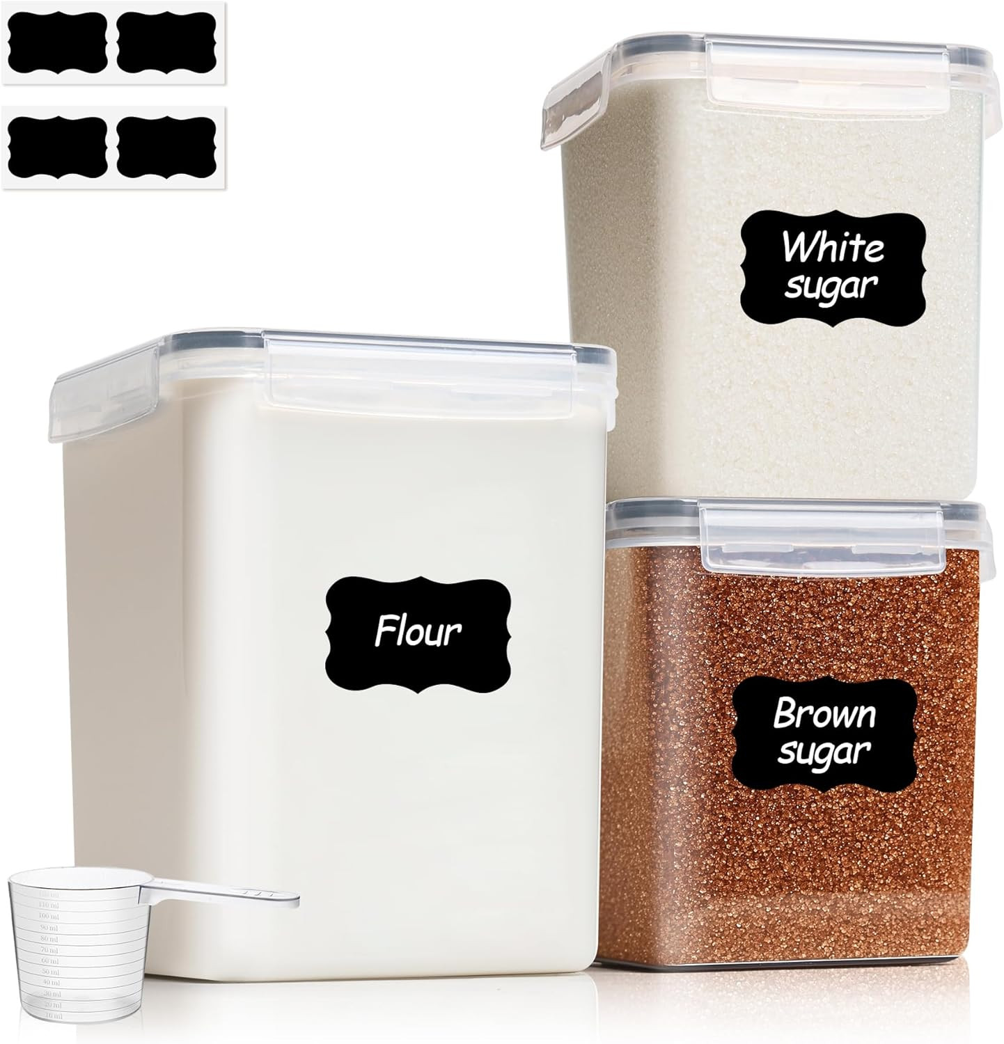 3 PCS Airtight Flour and Sugar Container for Pantry - 5lb Flour Capacity - 7.1 Inch Extra Wide Mo... | Amazon (US)