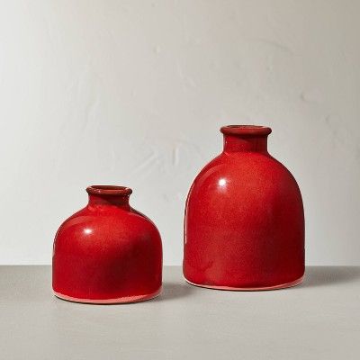 2pc Bottleneck Stoneware Bud Vase Set Red - Hearth &#38; Hand&#8482; with Magnolia | Target