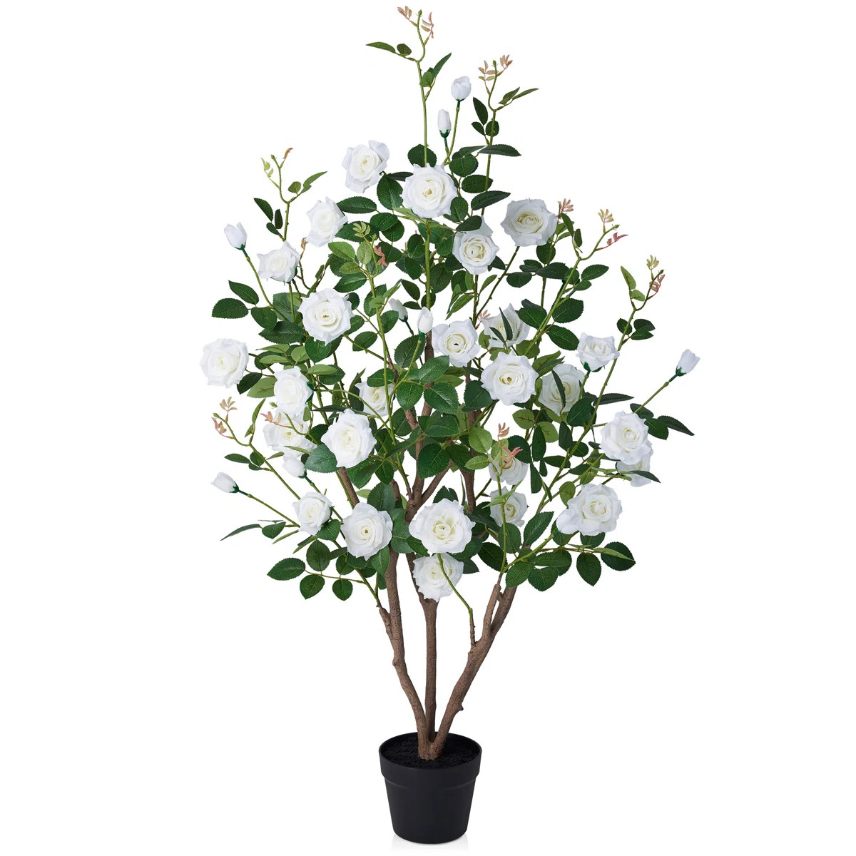 Adcock Premium Lifelike Artificial Rose Tree In Pot - UV-Resistant Faux Floral Floor Plant With L... | Wayfair North America