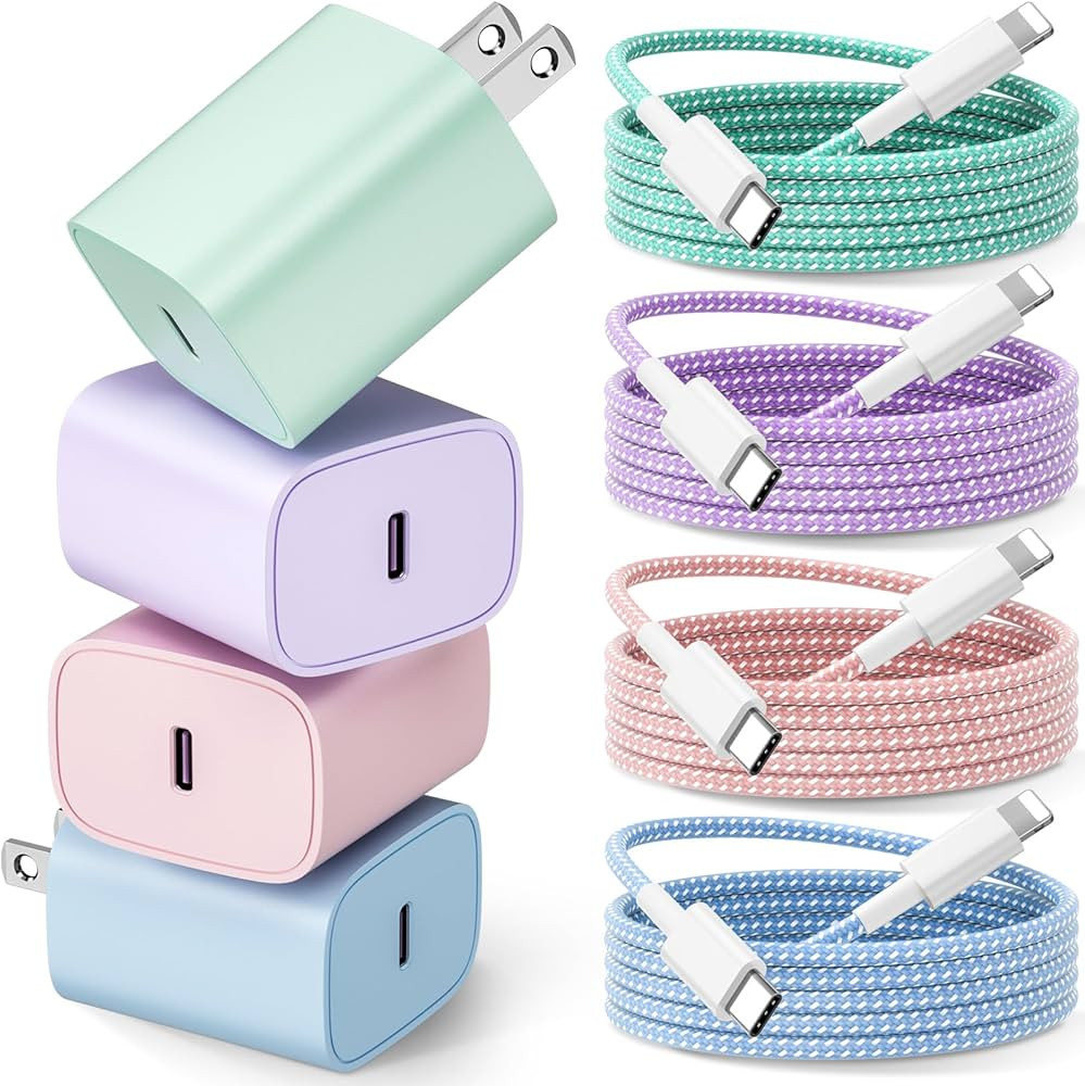 4-Pack iPhone 14 13 12 11 Fast Charger [MFi-Certified] 20W PD USB C Wall Fast Charger Adapter for... | Amazon (US)