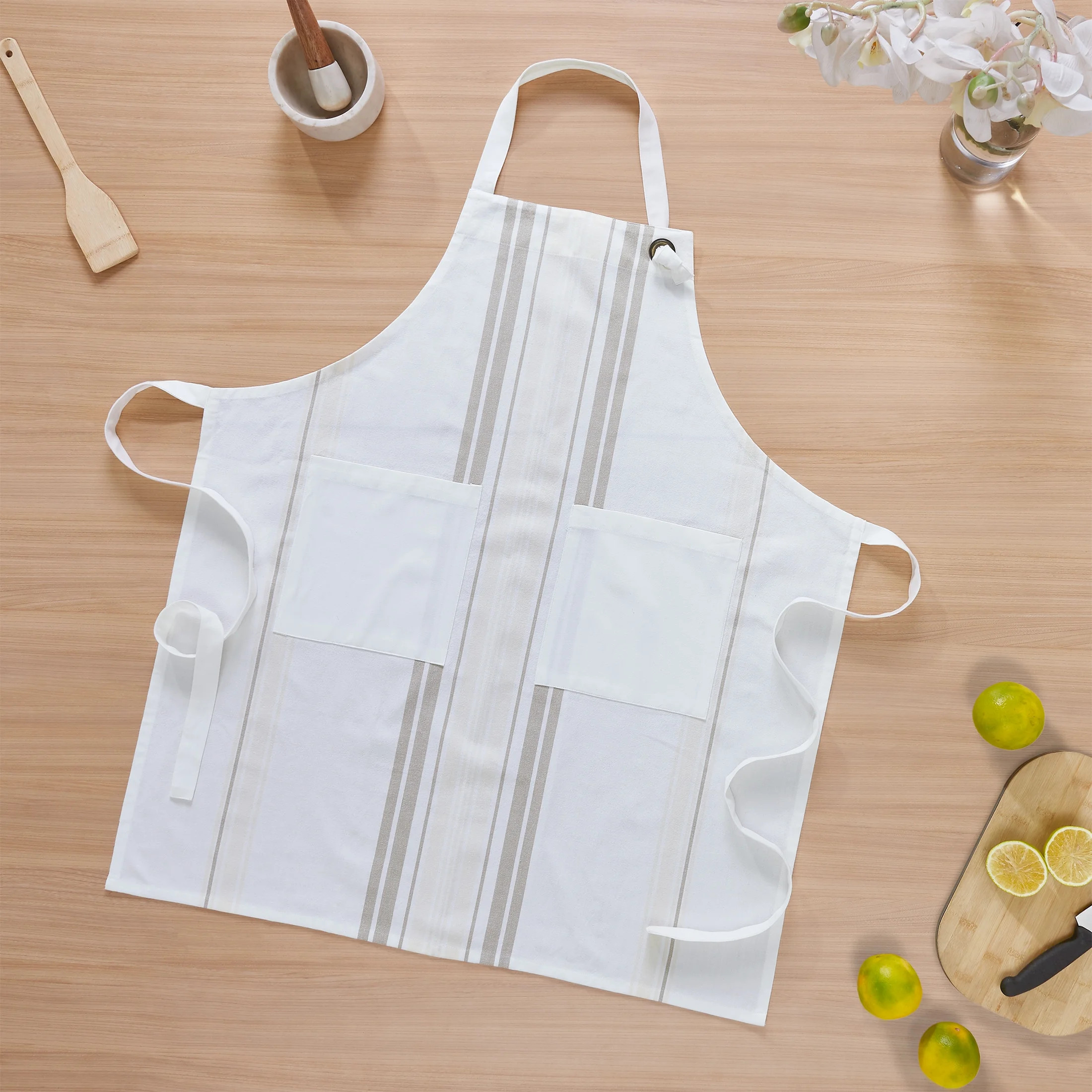 My Texas House Polyester/Cotton 30" x 34" Yarn Dyed Stripe Apron, White/Tan - Walmart.com | Walmart (US)
