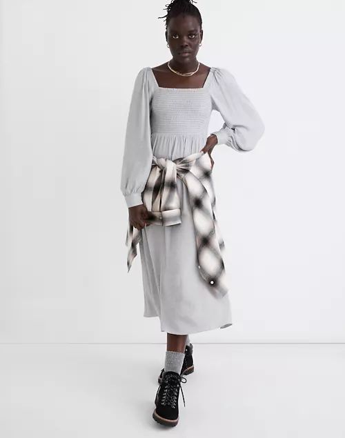 Lucie Long-Sleeve Smocked Midi Dress in Wool Gauze | Madewell