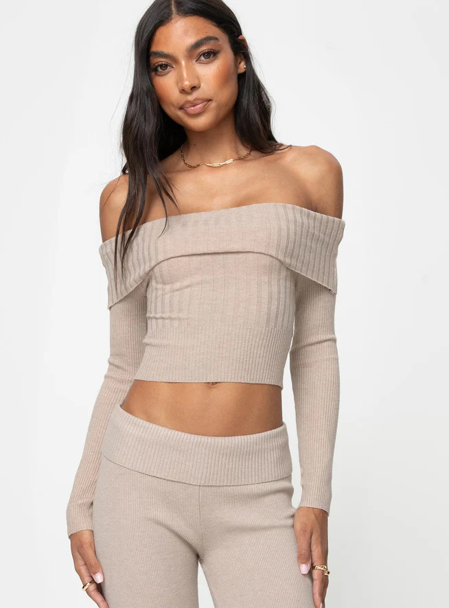 Tagula Off The Shoulder Top Beige | Princess Polly US
