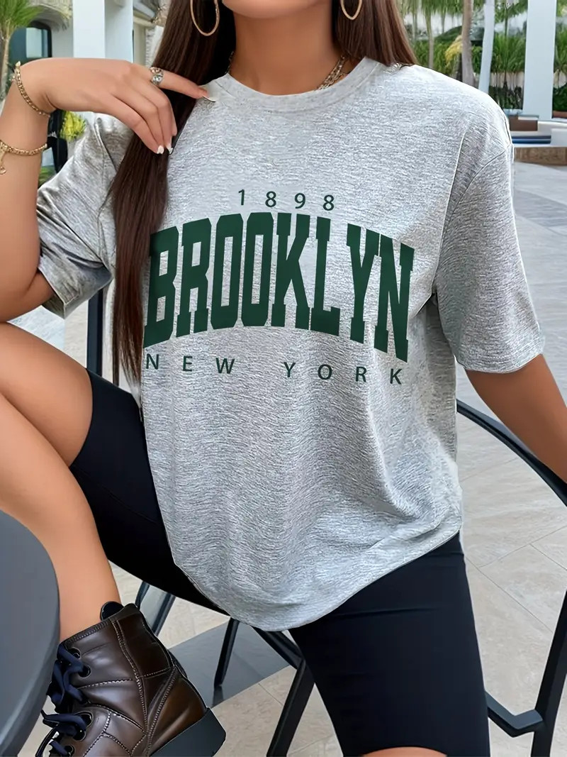 Brooklyn 1898 Print T shirt Short Sleeve Crew Neck Casual - Temu | Temu Affiliate Program